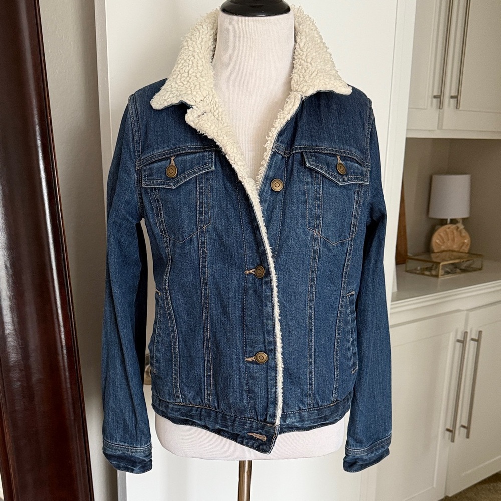 Forever 21 Blue Denim Jacket with Cream Sherpa Lining